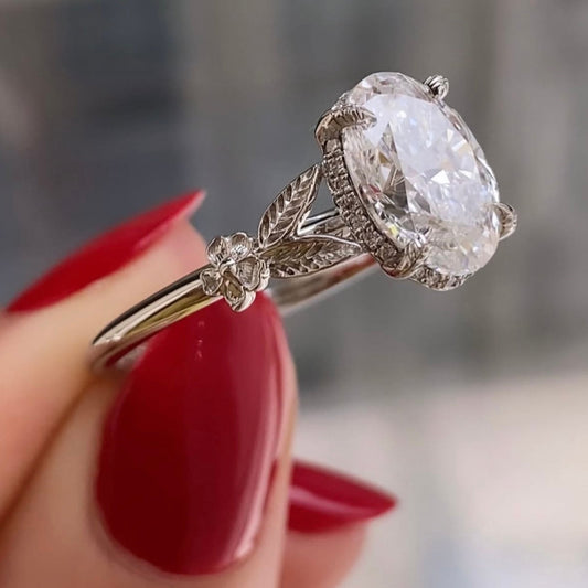 Vintage Oval Lab Diamond Filigree Engagement Ring - View 2