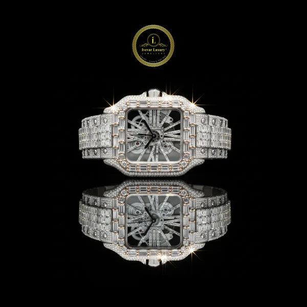 Heritage Collection Classic Rose Gold And Stainless Steel Skeleton Moissanite Baguette Diamond Design - View 2