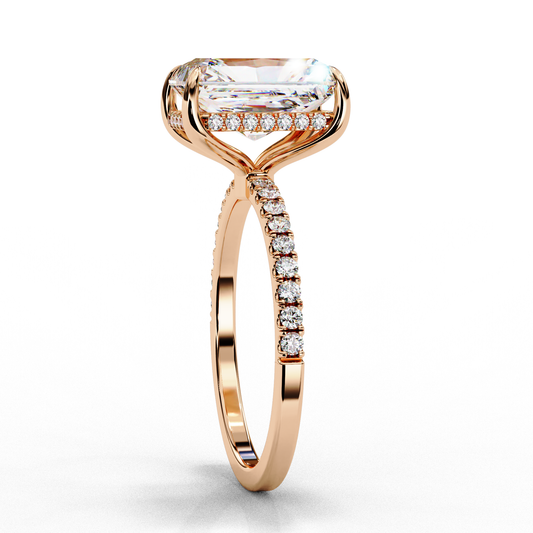 Hidden Halo Elongated Radiant Cut Lab Diamond Engagement Ring - View 2