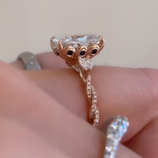 Radiant Cut Moissanite Diamond Three Stone Twisted Pave Engagement Ring - View 2