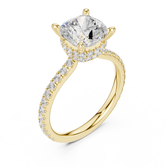 Cushion Cut Lab Diamond Hidden Halo Pave Engagement Ring - View 2