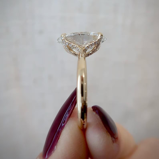 Delicate Wear Oval Moissanite Diamond Hidden Halo Engagement Ring - View 2