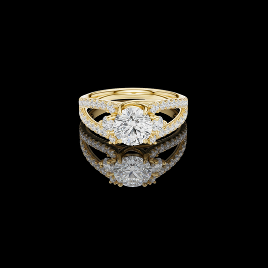 Split Shank Round Cut Lab Diamond Pave Setting Engagement Ring