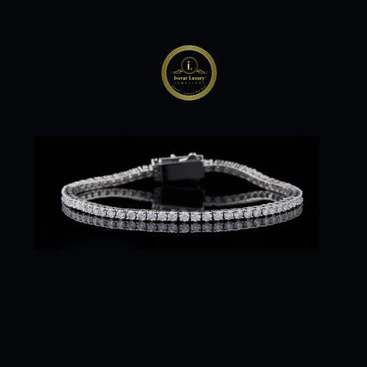 High Quality 925 Sterling Silver Tennis Chain Bracelet with 3.7mm Moissanite round for Party By Ivevar