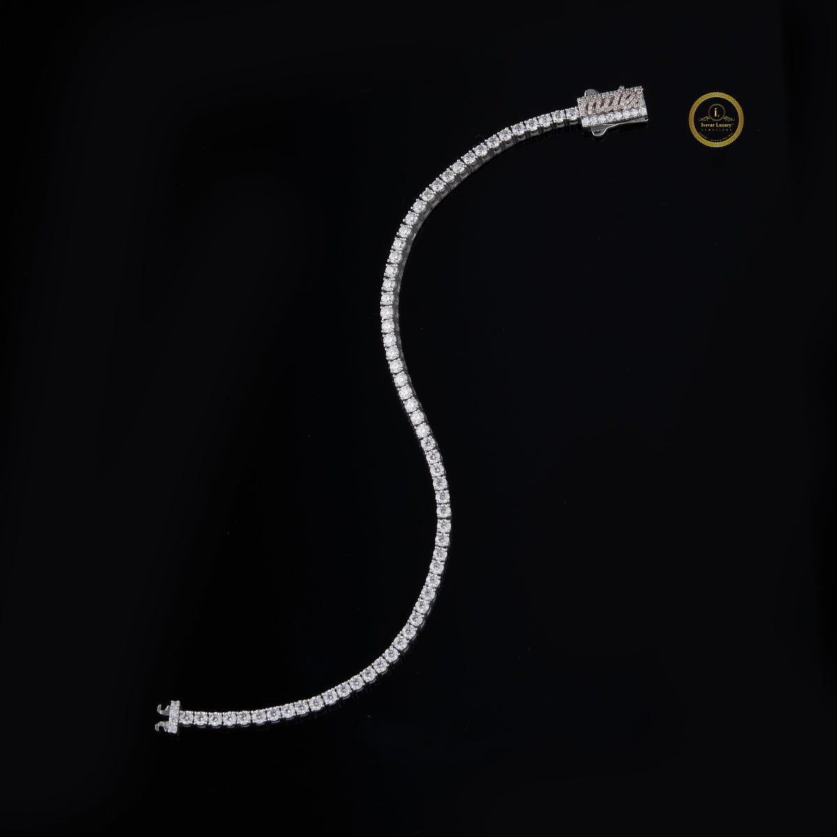 High Quality 925 Sterling Silver Tennis Chain Bracelet with 3.7mm Moissanite round for Party By Ivevar - View 2