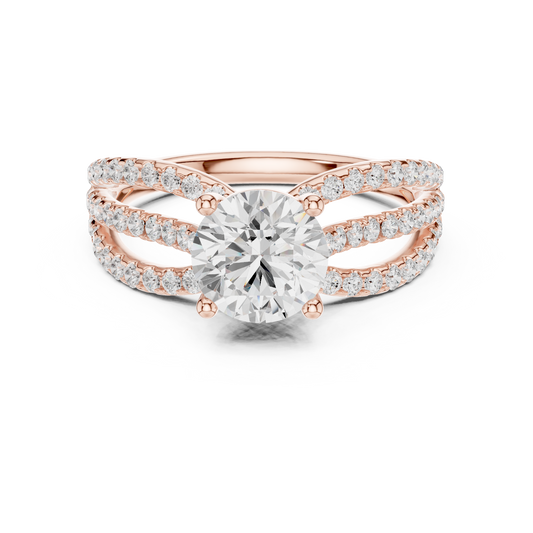 Round Moissanite Diamond Split Pave Band Anniversary Ring - View 2