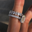 Emerald Cut Moissanite Diamond Women's Double Claw Eternity Bridal Set - View 4