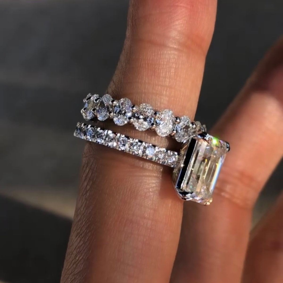 Emerald Cut Moissanite Diamond Women's Double Claw Eternity Bridal Set - View 4