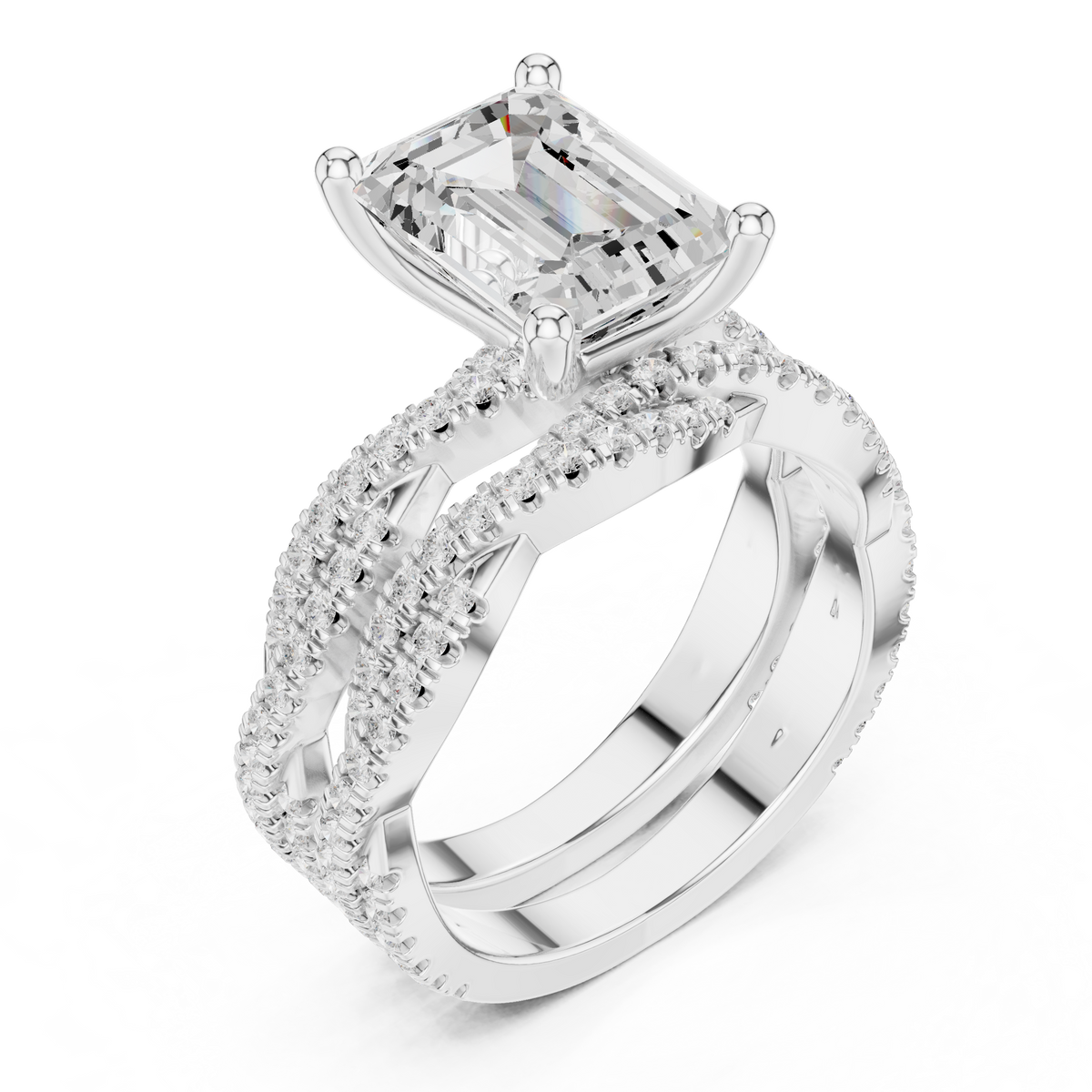 Emerald Cut Lab Grown Diamond Women's Crisscross Split Band Gold Ring - View 6