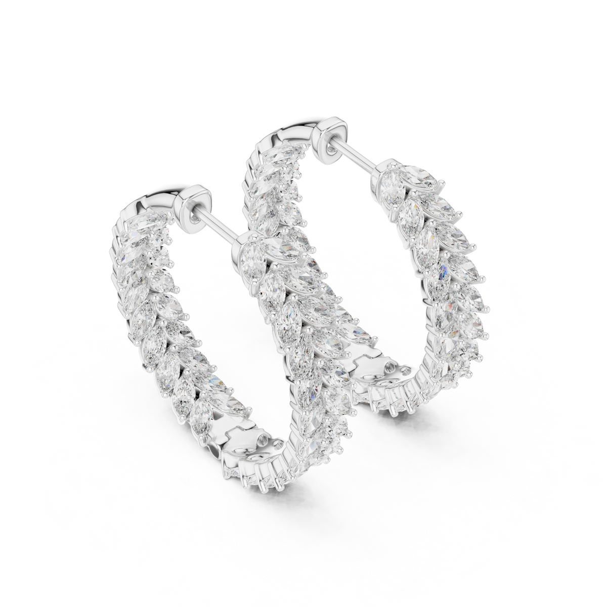 Vine Pattern Marquise Cut Moissanite Diamond Hoop Earrings Inside Out Leaf Design - View 9