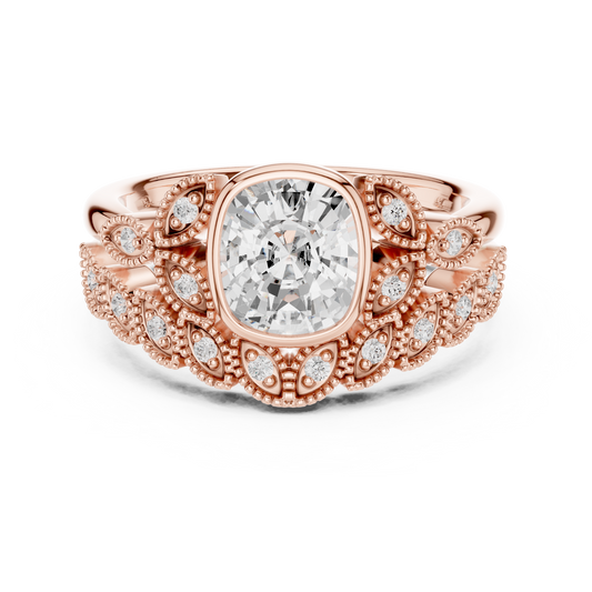 Cushion Moissanite Diamond Cut Ring with Intricate For Special One - View 2