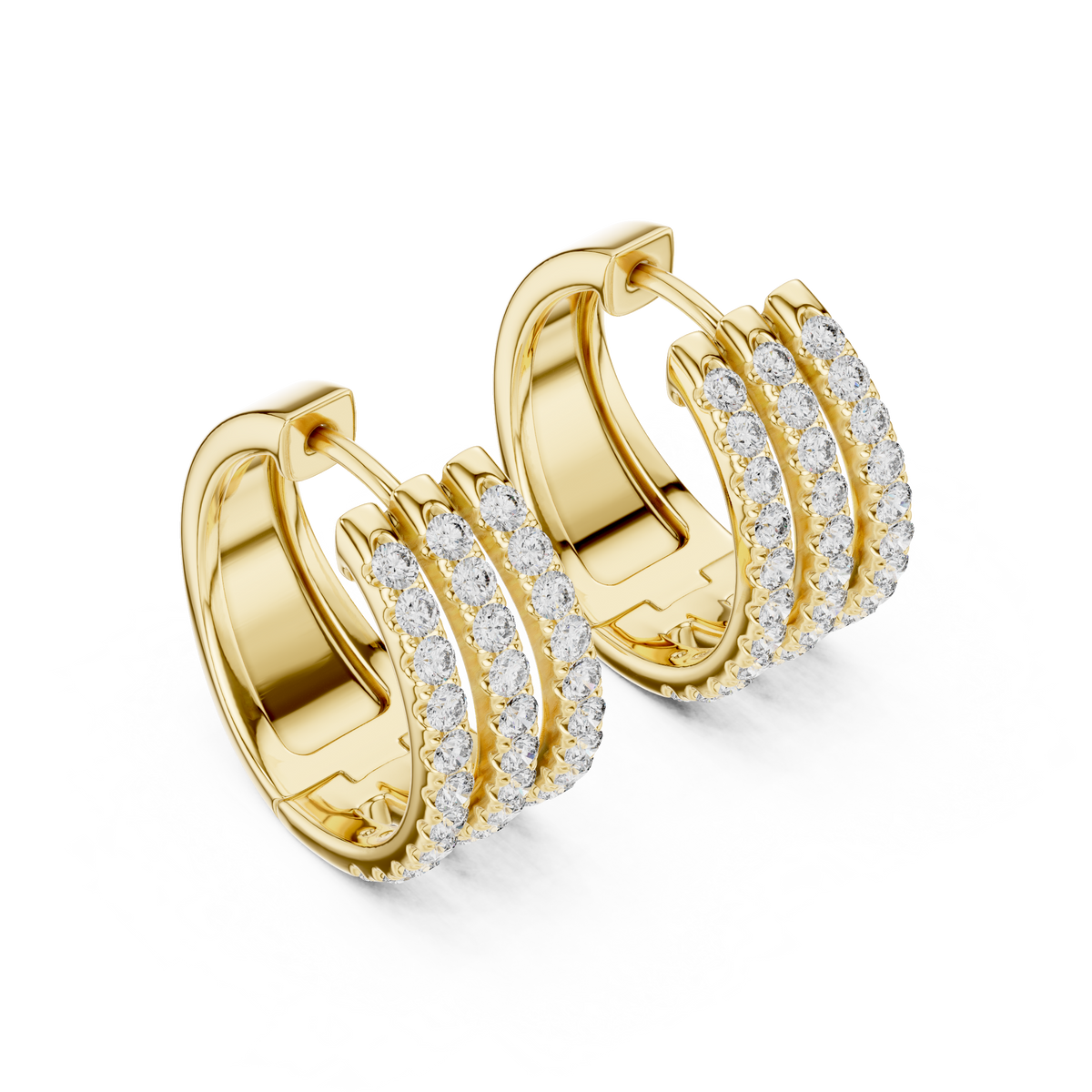 Triple Row Round Lab Diamond Hoop Earrings Everyday Statement Jewelry - View 4