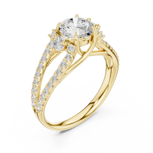 Split Shank Round Cut Lab Diamond Pave Setting Engagement Ring - View 2