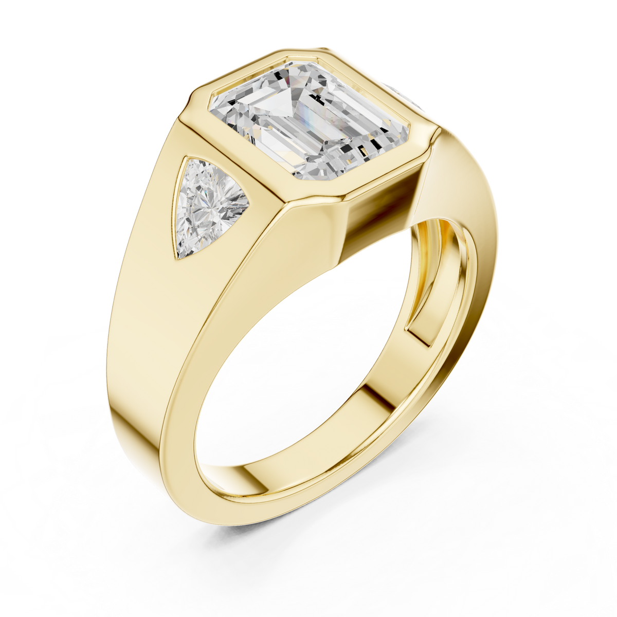Emerald Cut Lab Grown Diamond Signet Ring With Trillion Accents - View 4