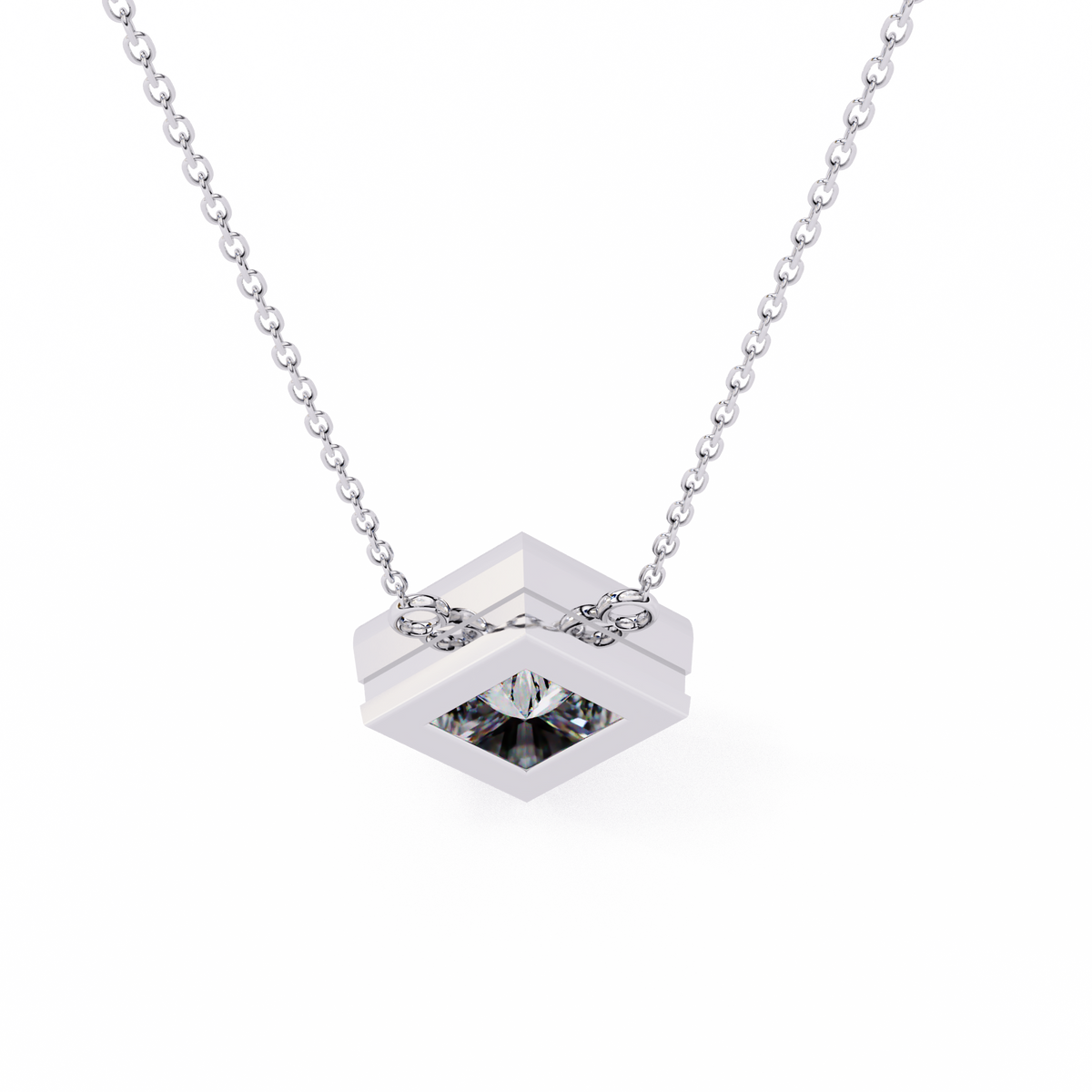 Kite Set Princess Lab Grown Diamond Pendant with Full Bezel Setting - View 10