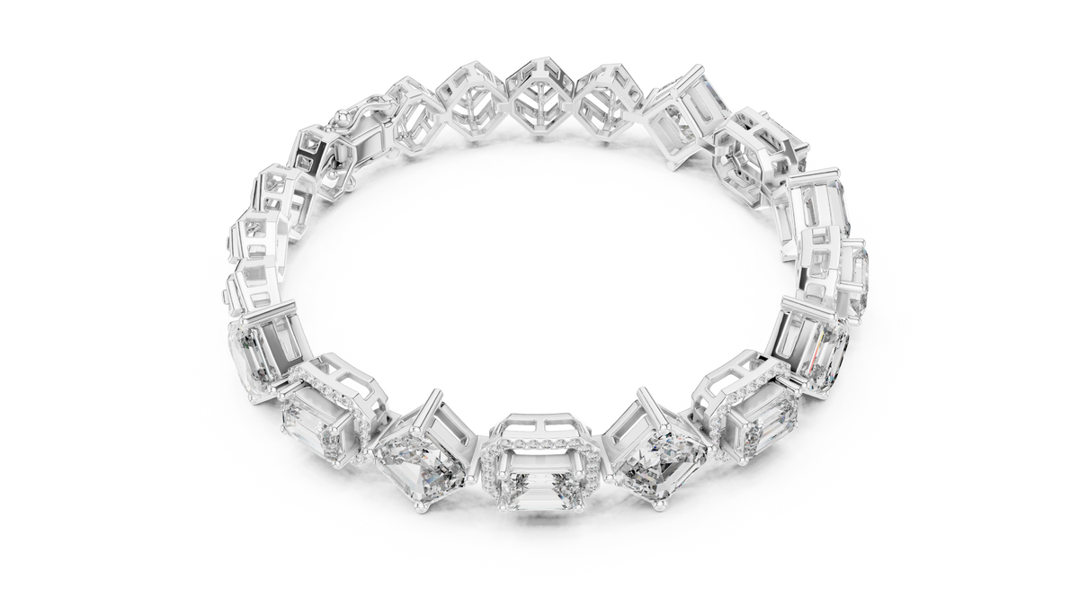 Emerald And Asscher Cut Halo Lab Diamond Tennis Bracelet - View 9