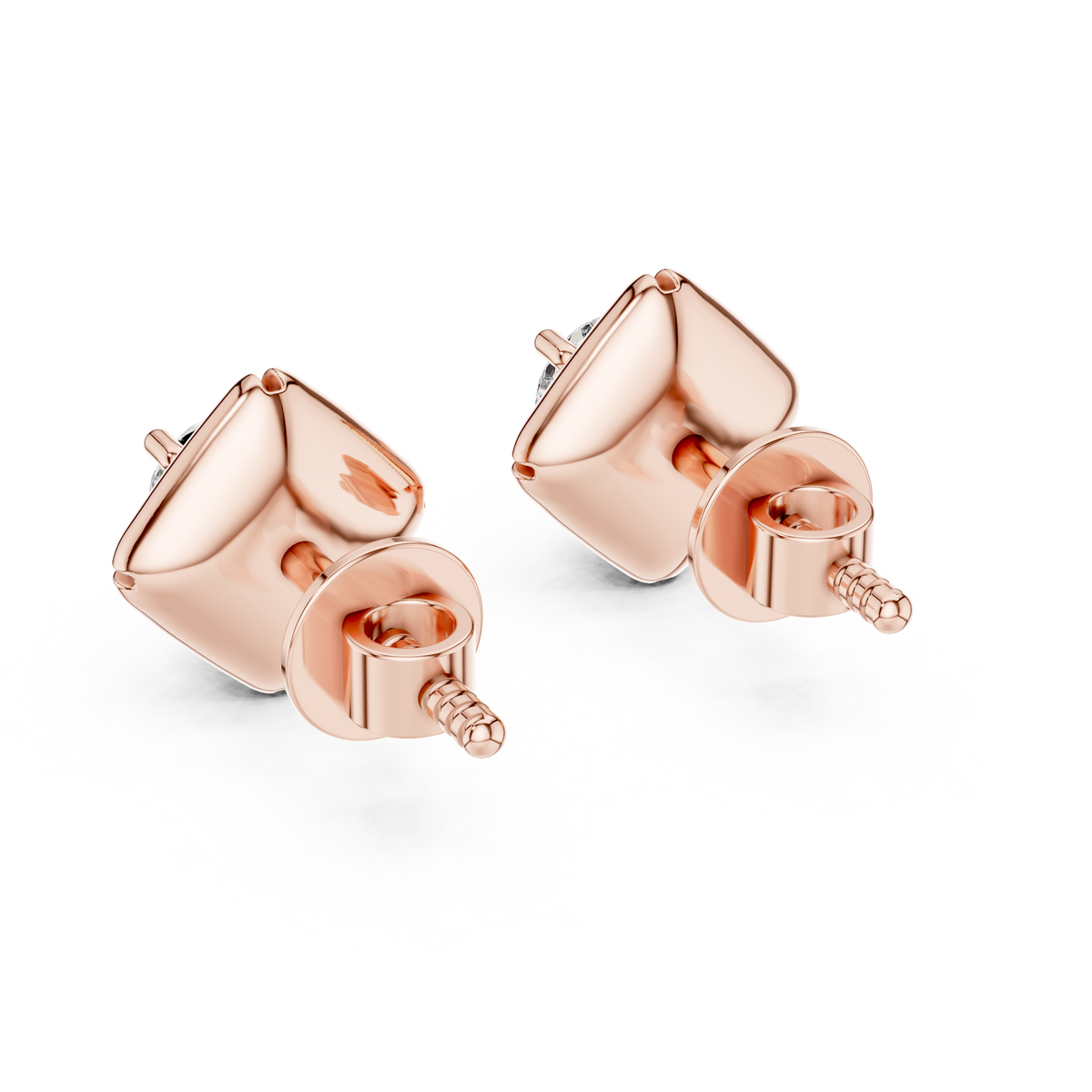 Geometric Pillow Kite Frame Round Moissanite Diamond Stud Earrings - View 8