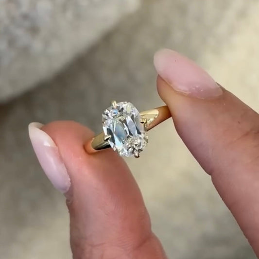 Old Mine Cushion Cut Lab Diamond Solitaire Engagement Ring - View 2