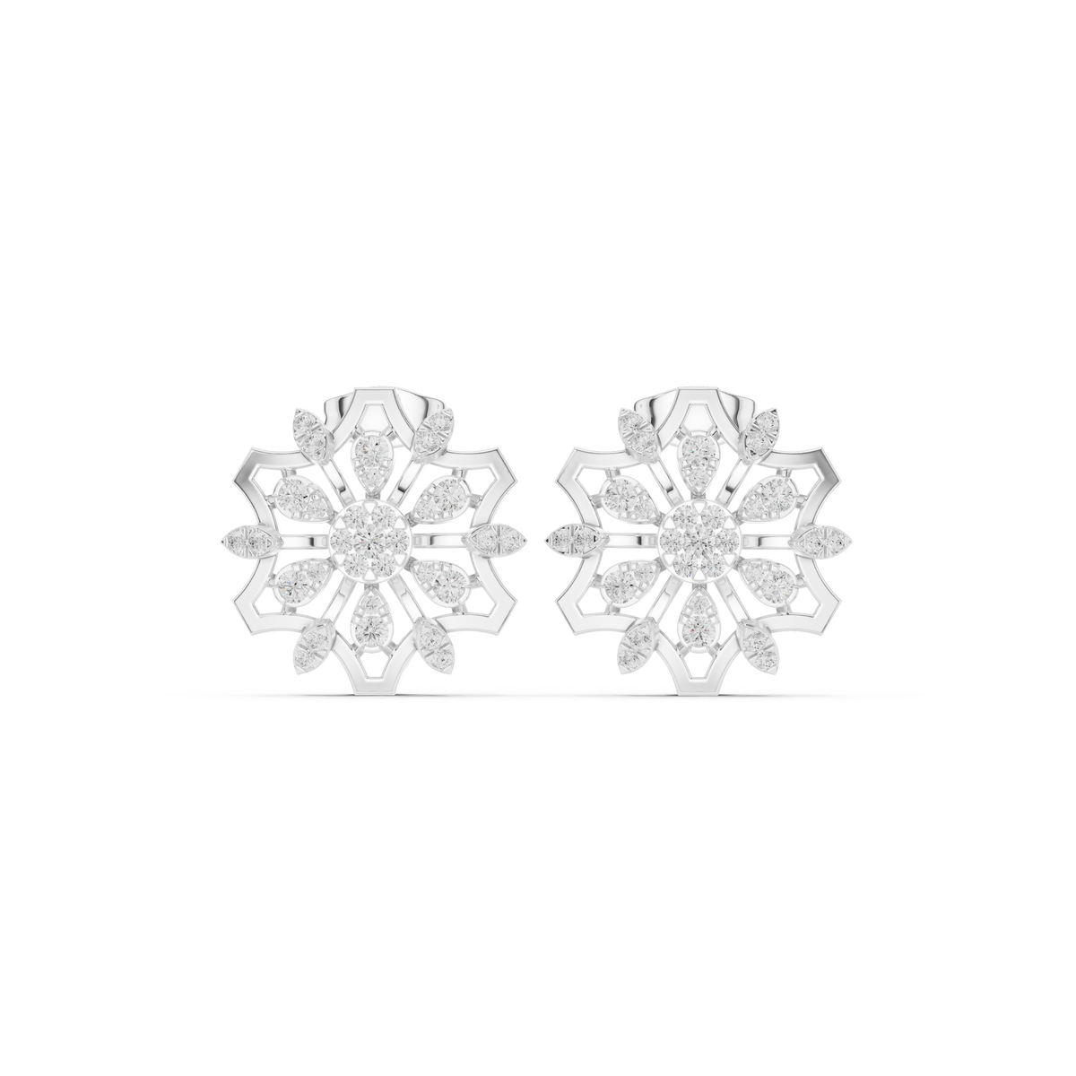 Ornate Mandala Lab Diamond Stud Earring with Round Center Stone - View 3