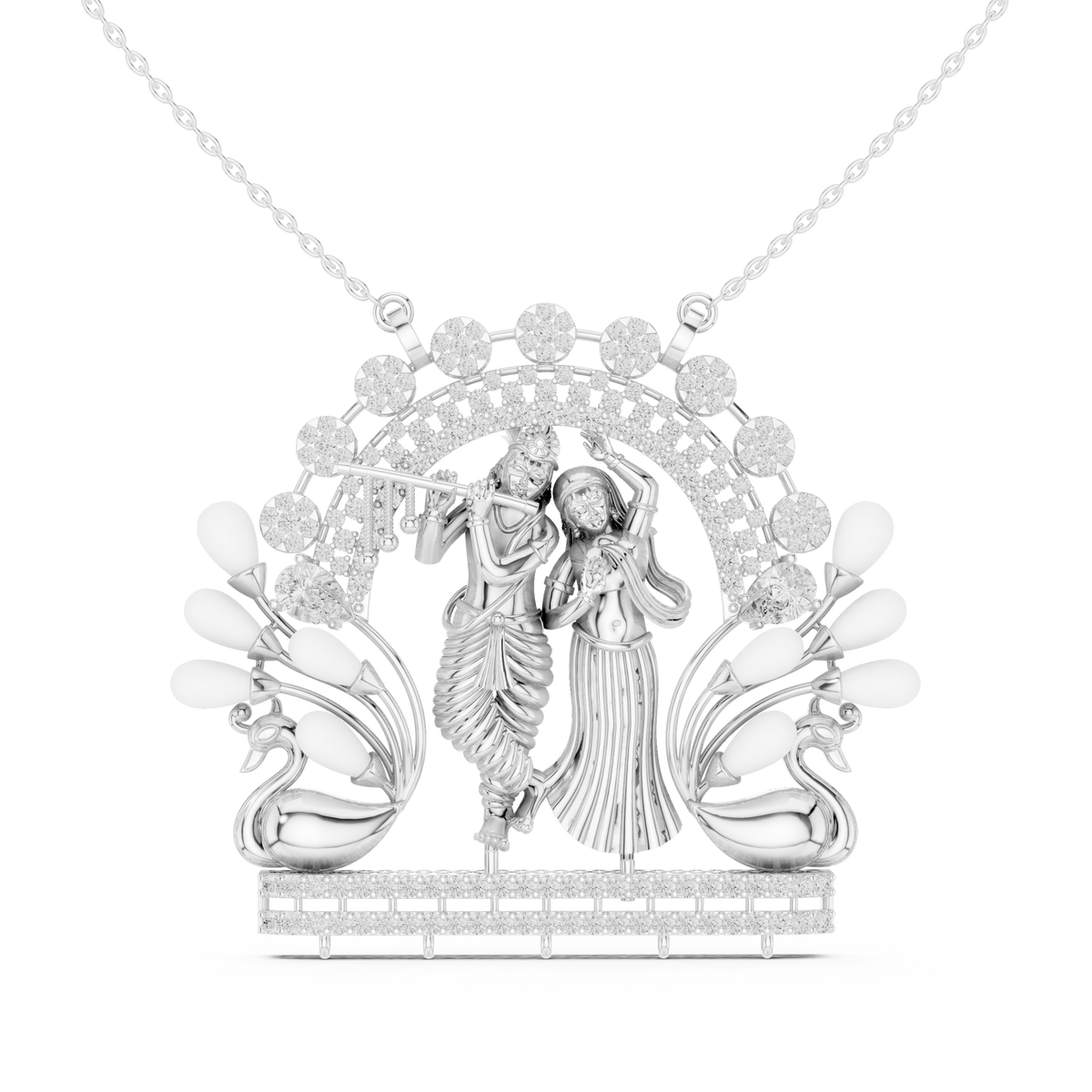 Divine Radha Krishna Peacock Frame Lab Grown Diamond Pendant - View 3