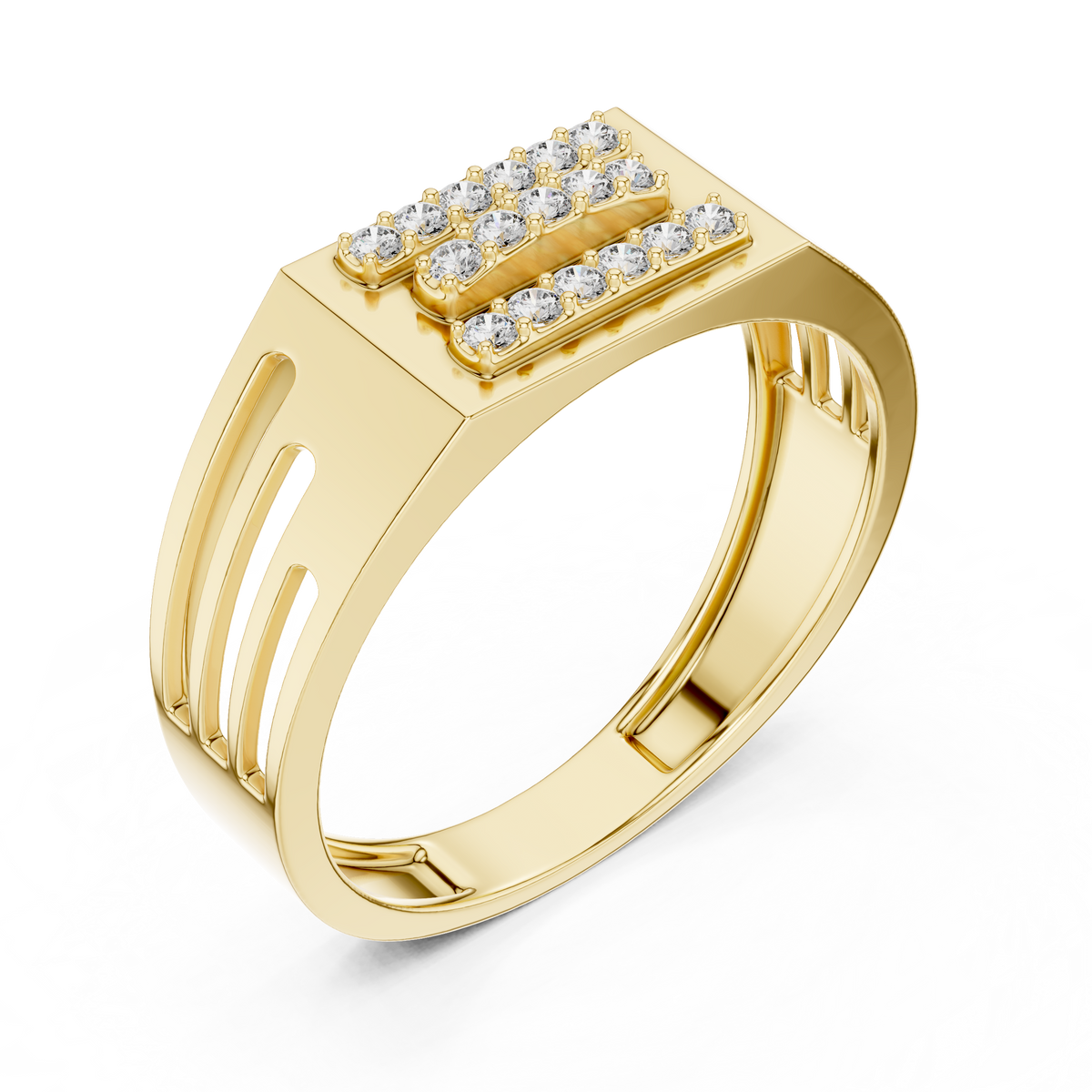 Round Cut Moissanite Diamond Men's Architectural Side Cutout Statement Band - View 4