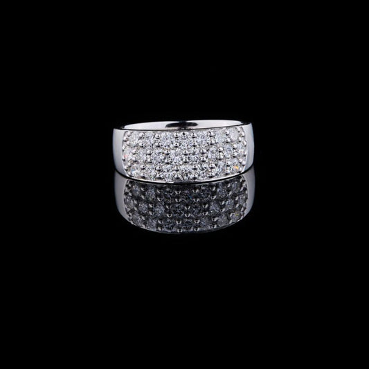 Round Cut Multi Row Pave Moissanite Diamond Wide Statement Band Ring