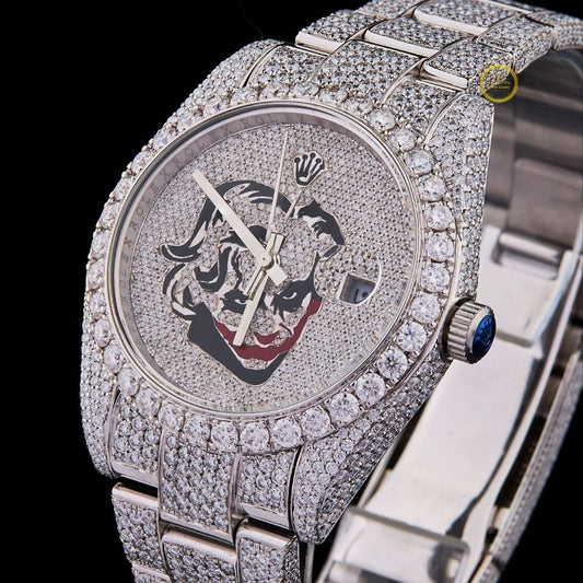 Exquisite Fully LDiamond-Encrusted Luxury Watch with Intricate Artistic Dial Design and Date Display