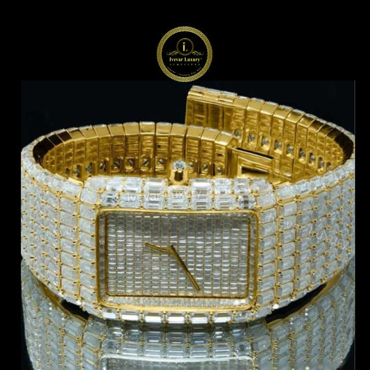 Full Iced Baguette Cut Lab Grown Diamond Watch Where Golden Luxury Meets Timeless Precision by Ivevar