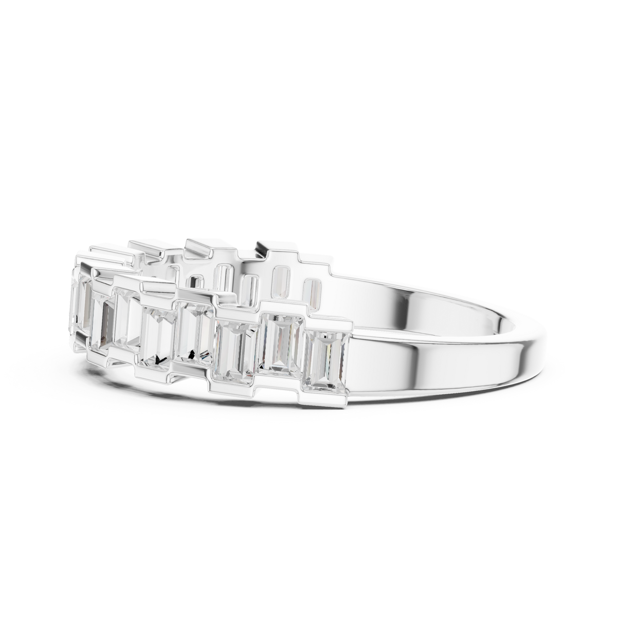 Baguette Cut Moissanite Diamond Half Eternity Wedding Band - View 10
