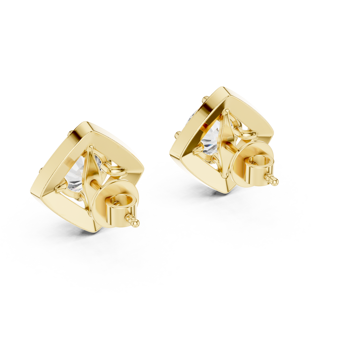 Iconic Geometric Round Lab Diamond Cushion Shape Halo Stud Earrings - View 5