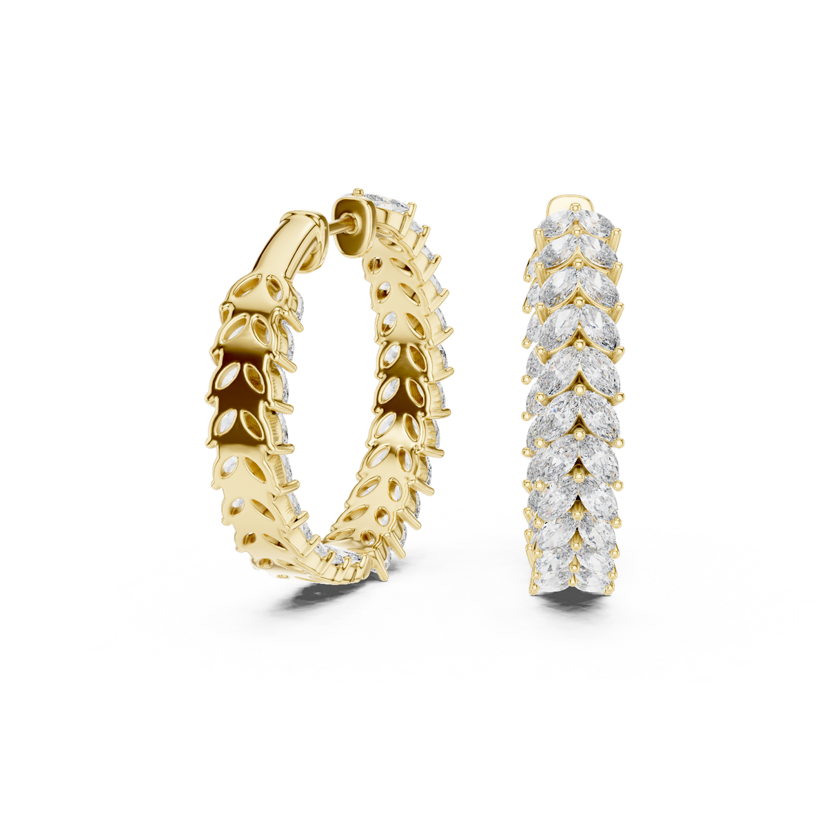 Vine Pattern Marquise Cut Lab Diamond Hoop Earrings Inside Out Leaf Design - View 4