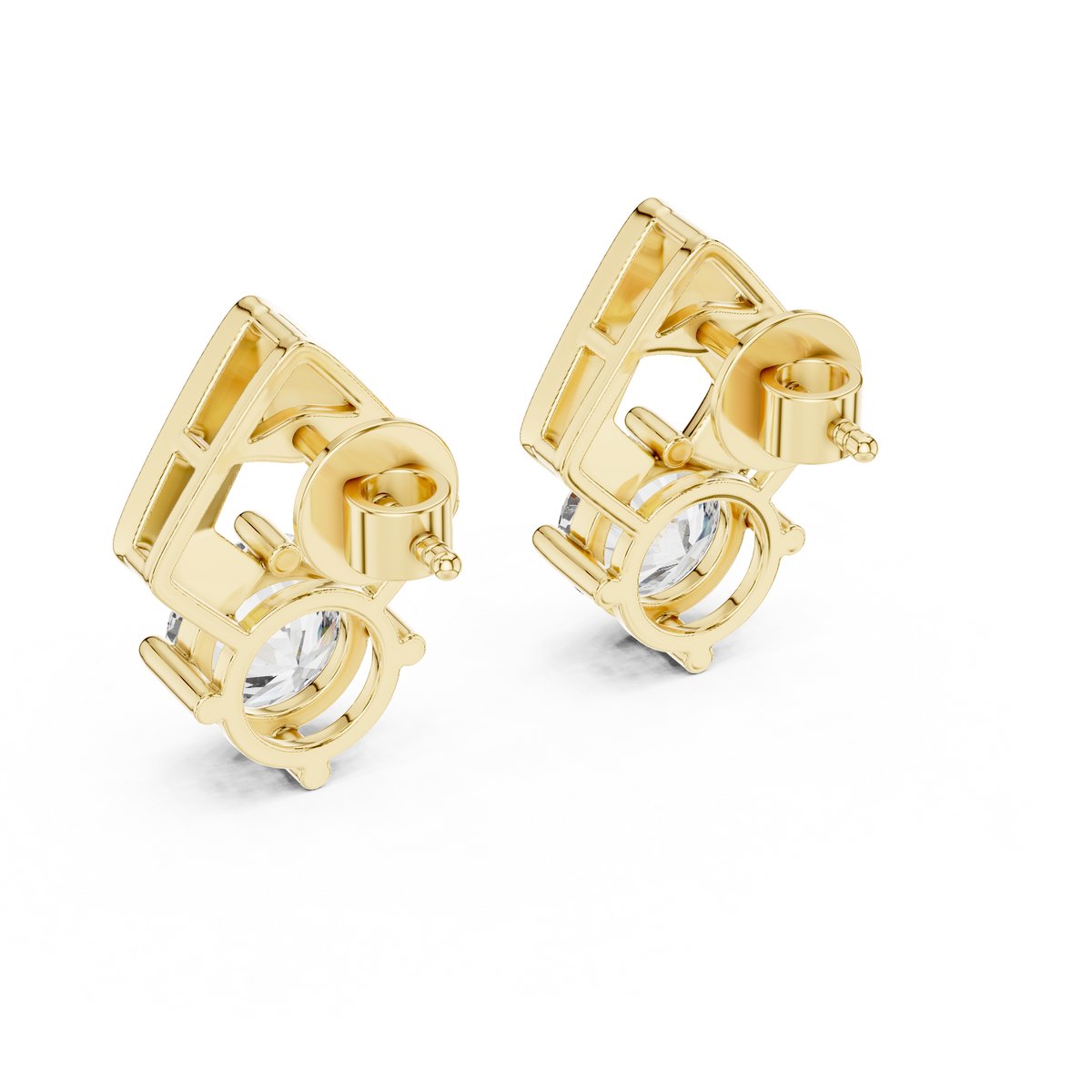 Chevron Round Lab Diamond Stud Earrings with Modern Geometric Open Frame Design - View 5