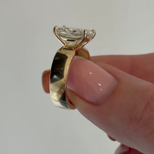 Radiant Cut Moissanite Diamond Solitaire Ring With Wide Band - View 2