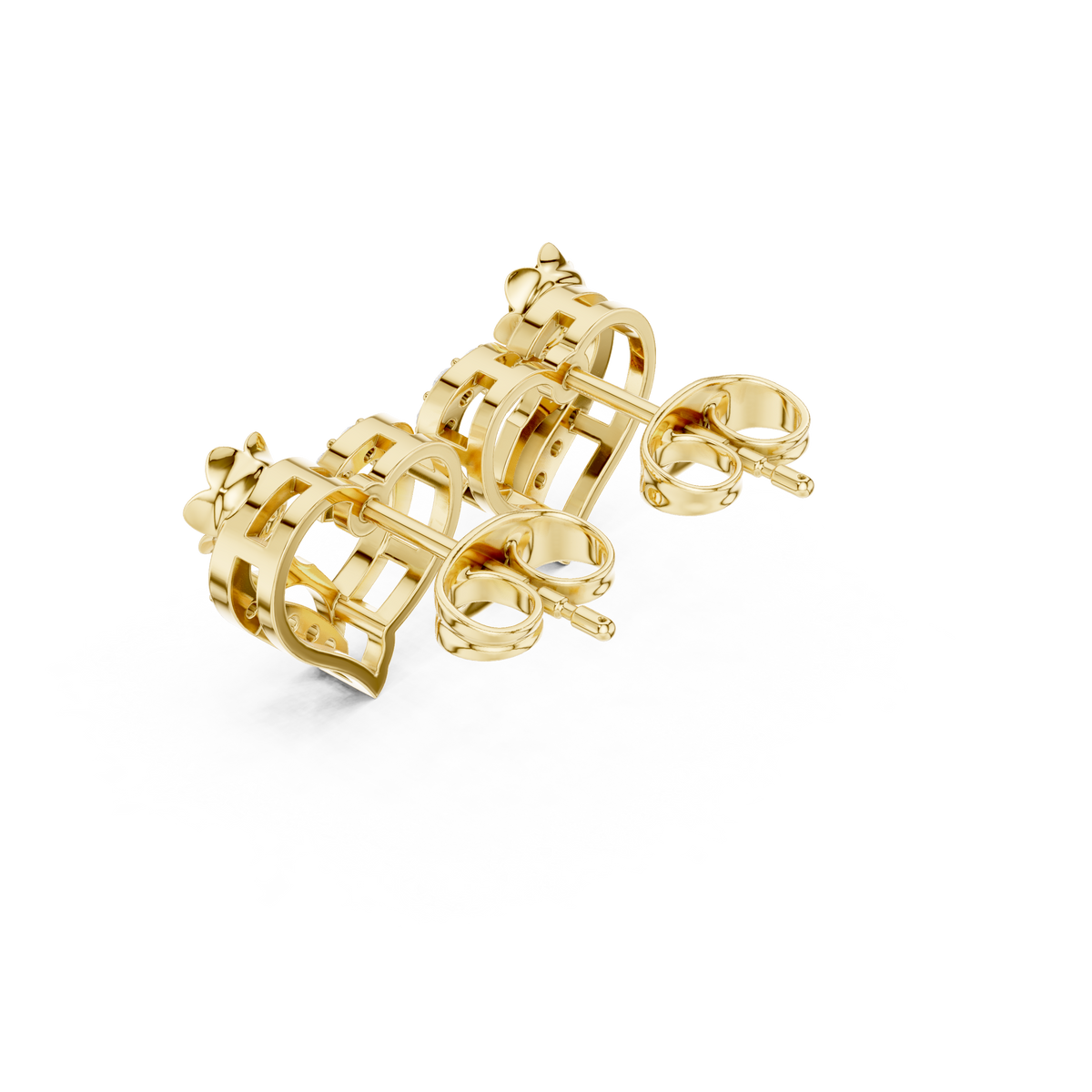 Rose Flower Heart Round Brilliant Cut Lab Diamond Stud Earrings Floral Openwork - View 5