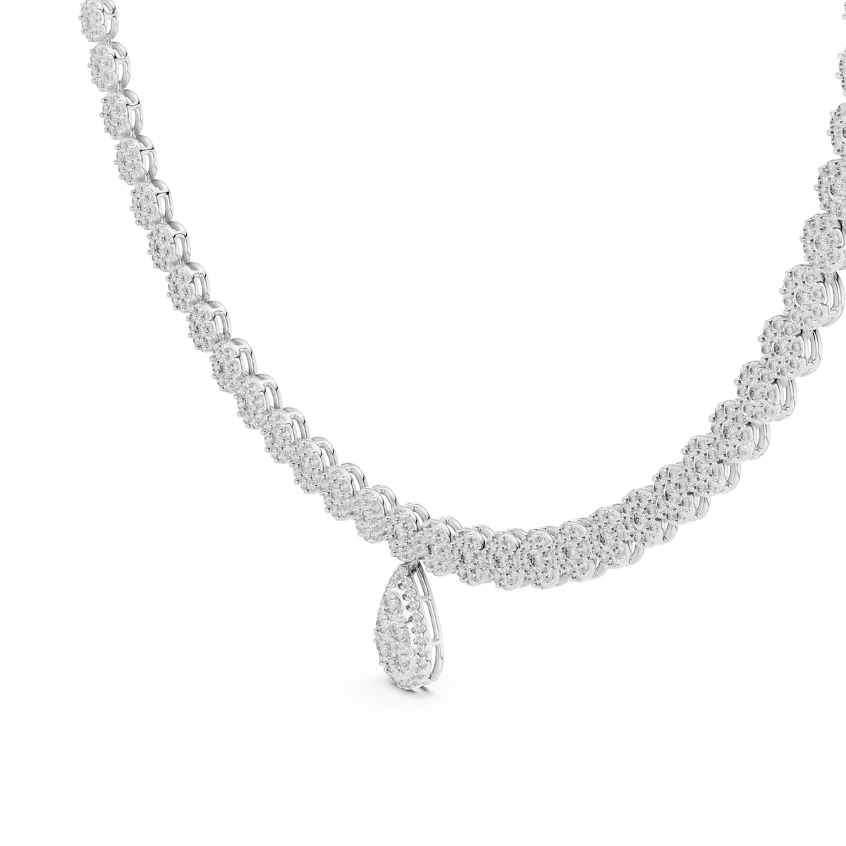 Round Cut Moissanite Diamond Drop Halo Necklace - View 5