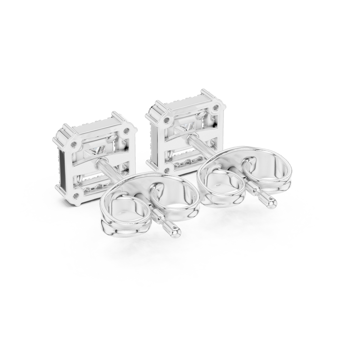 Princess Cut Lab Grown Diamond Square Halo Stud Earring - View 12