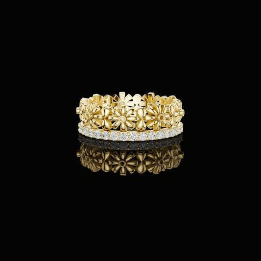 Floral Inspired Round Cut Moissanite Diamond Wedding Band Eternity Ring