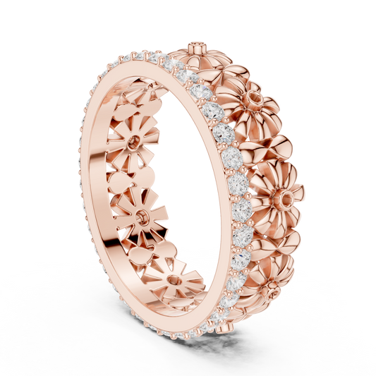 Floral Inspired Round Cut Moissanite Diamond Wedding Band Eternity Ring - View 2