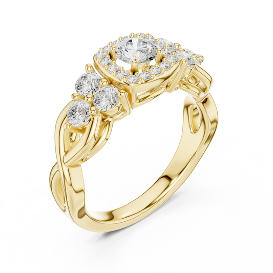 Round Cut Lab Diamond Halo with Side Stone Accents Ring - View 2