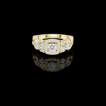 Round Cut Moissanite Diamond Halo with Side Stone Accents Ring