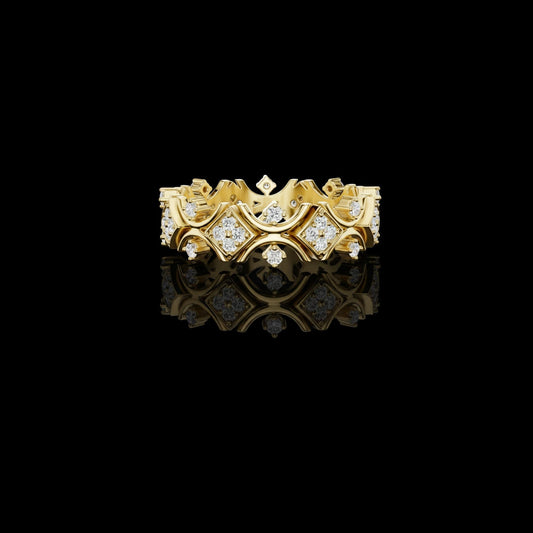 Crown Inspired Round Moissanite Diamond Geometric Eternity Band Ring