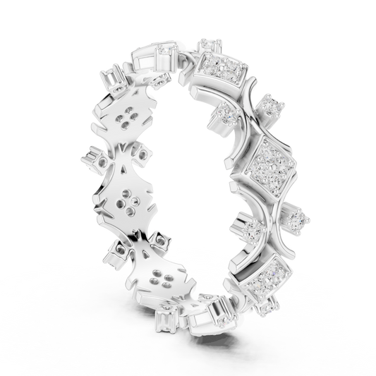 Crown Inspired Round Moissanite Diamond Geometric Eternity Band Ring - View 2