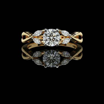 Twisted Band Round Lab Diamond Wedding Ring With Marquise Sidestone
