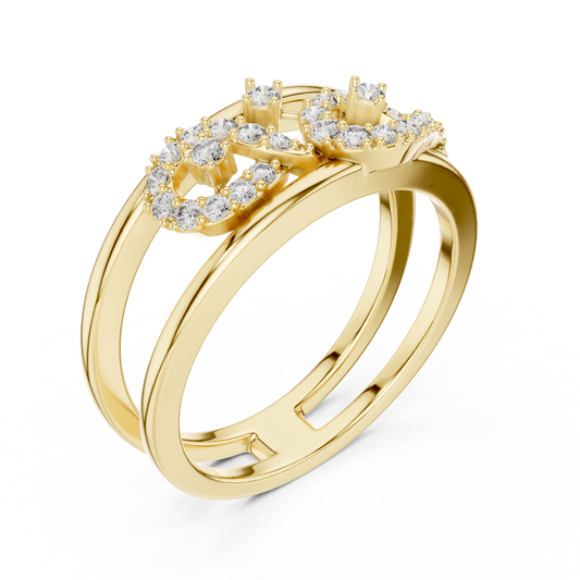 Twin Harmony Round Lab Diamond Wedding Minimal Ring - View 2
