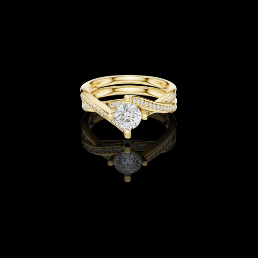 Round Cut Lab Diamond Crisscross Engagement Ring Pave Band