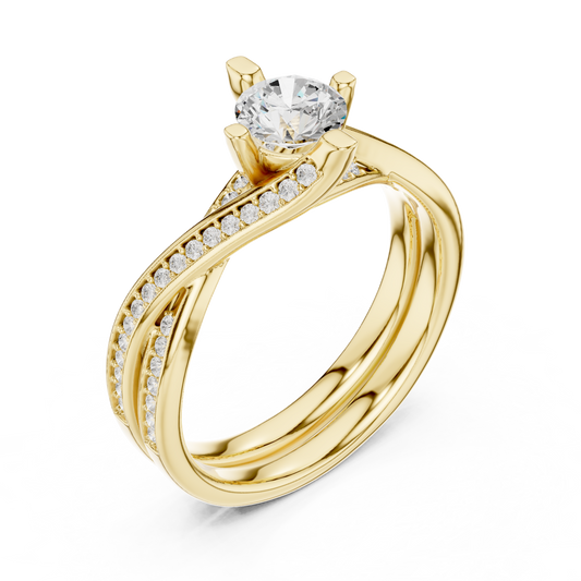 Round Cut Lab Diamond Crisscross Engagement Ring Pave Band - View 2