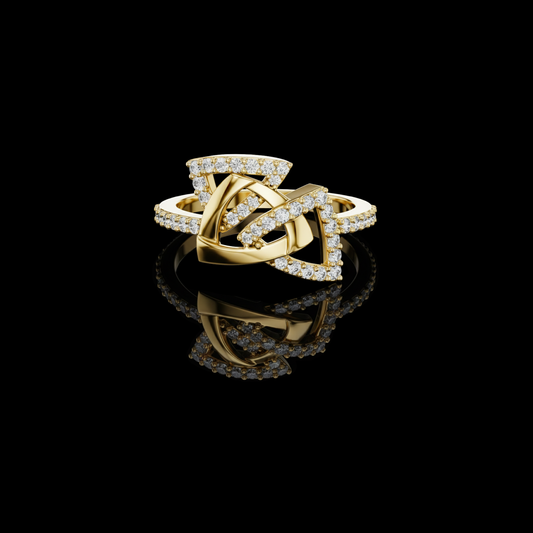 Interlocking Geometric Pave Round Moissanite Diamond Statement Engagement Ring