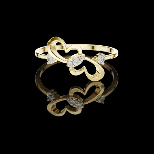Round Cut Lab Diamond Double Heart Open Ring with Slim Band