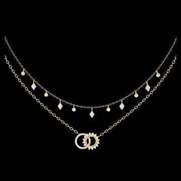 Interlocking Circle Lab Grown Diamond Necklace with Double Layered Chain Design