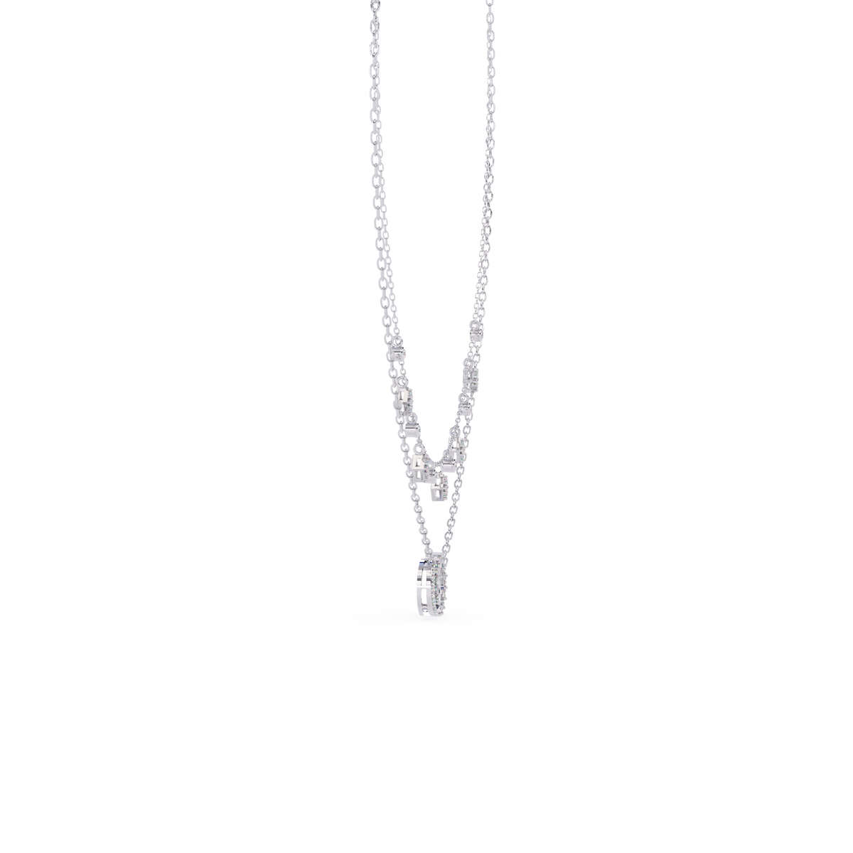 Interlocking Circle Lab Grown Diamond Necklace with Double Layered Chain Design - View 10